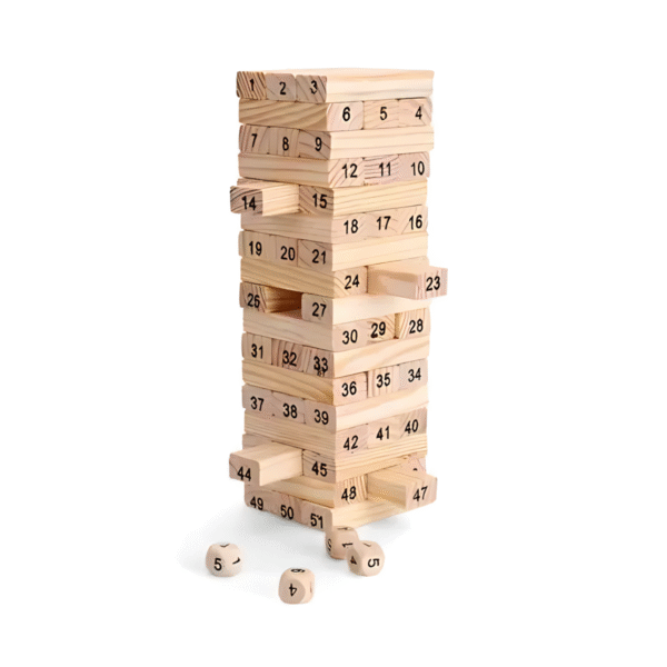 Bombay Shoppers 54 Pcs Wooden Numbered Jenga Block Game – Classic Tumbling Tower