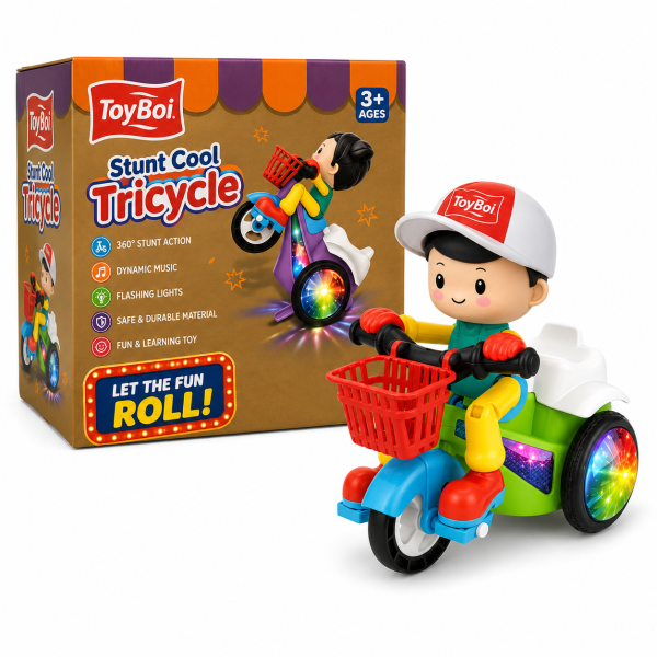 ToyBoi 360° Stunt Tricycle Toy with Lights, Music & Rotating Action