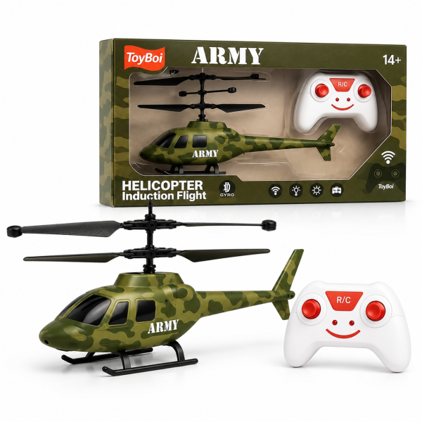 ToyBoi Army RC Helicopter with Induction Flight, LED Light & USB Charge