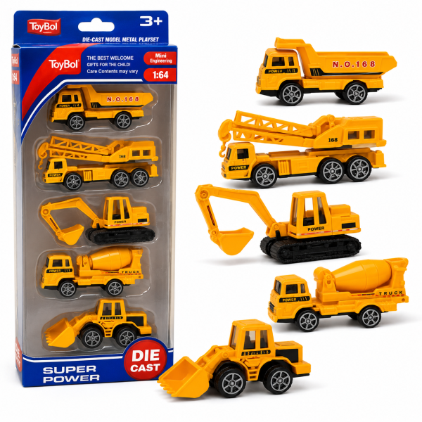 ToyBoi Construction Die Cast Vehicle Set of 5 Pull Back Toys